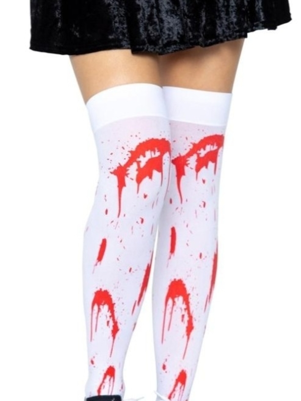 Leg Avenue White Thigh-High Socks with Red Drip Print